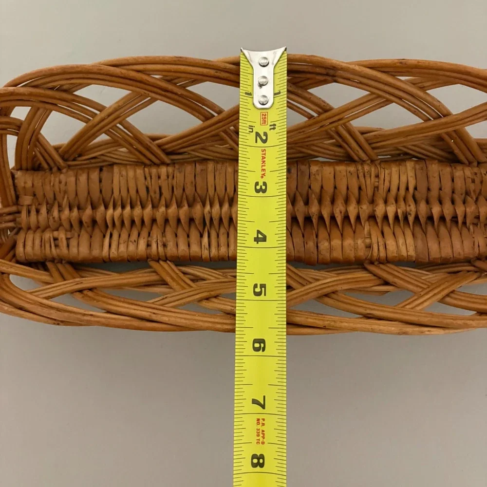 VTG Wicker Bread Basket Oval Lattice‎ Woven Rattan Serving Tray Brown 14 in